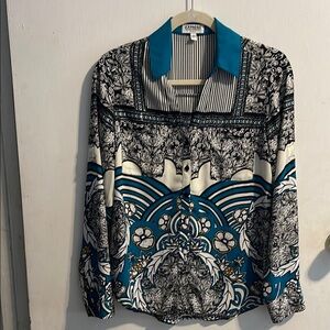 Express Teal and Black‎ Patterned Blouse